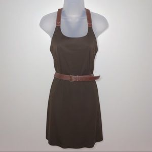NWOT Michael by Michael Kors Mahogany Brown Leather Strap Belted Dress - Sz. 2P